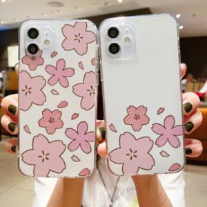 Cartoon Pink Flower Transparent Phone Case For iphone 11 12 13 mini Pro Max XS X